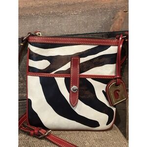 RARE Dooney & Bourke Zebra Print Coated & Leather Crossbody Bag